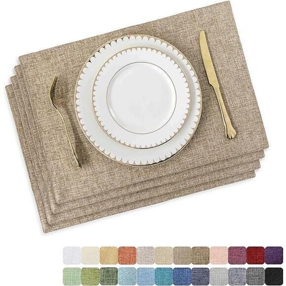 Home Brilliant Linen Placemats Set of 4 Heat Resistant Dining Table Cloth Place - Picture 14 of 14